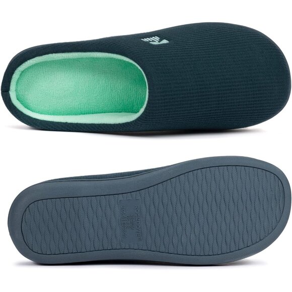 Women's Teal  Two-Tone Comfy Memory Foam Slipper Slip-On  Indoor House Shoes - Picture 2 of 6